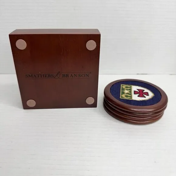Smathers & Branson Hand-Stitched Needlepoint Coaster Set- CC Shield Crest Logo - Picture 2 of 11